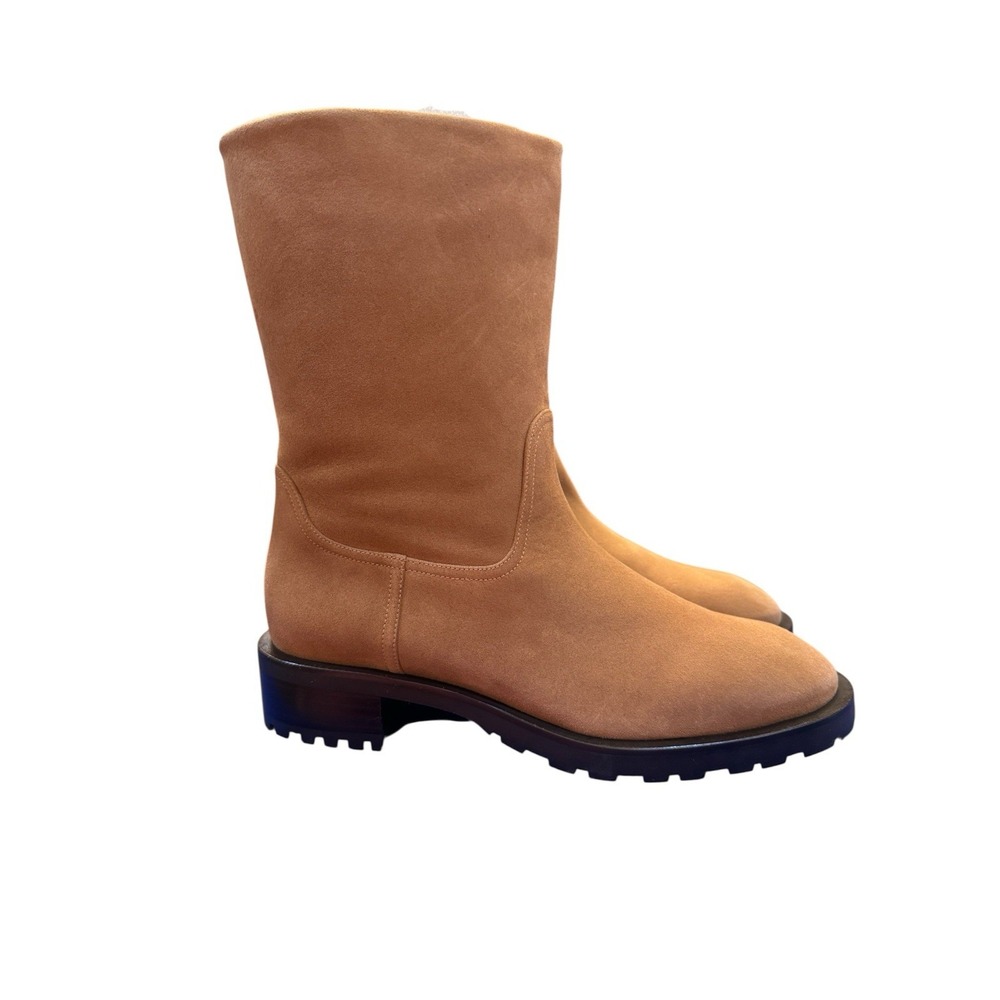 New Stuart Weitzman Taina Chill Boots 8 / 38.5 shearling Tan Mid Calf Lug Sole